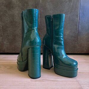 Nasty Gal Faux Croc Double Platform Heeled Ankle Boots